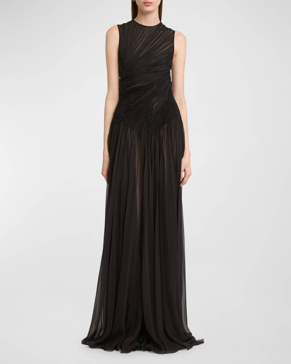 Sleeveless Draped Chiffon Gown