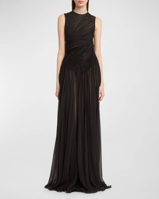 Sleeveless Draped Chiffon Gown