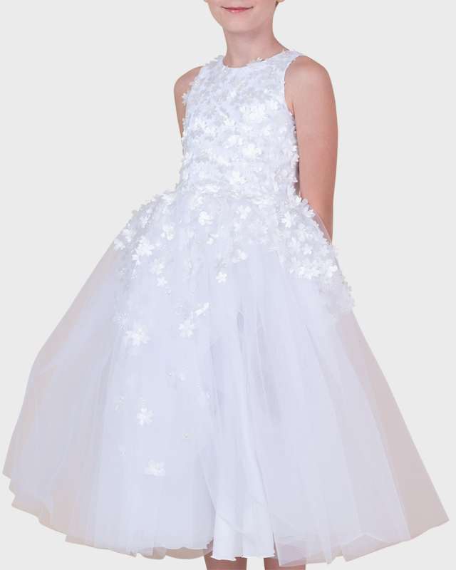Girl's Lauren 3D Flower Embellished Tulle Dress, Size 2-1