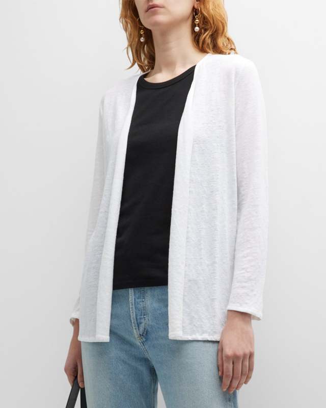 Stretch Linen Open-Front Cardigan