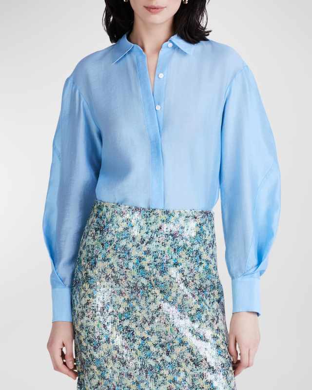 Juni Button-Front Linen-Blend Blouse