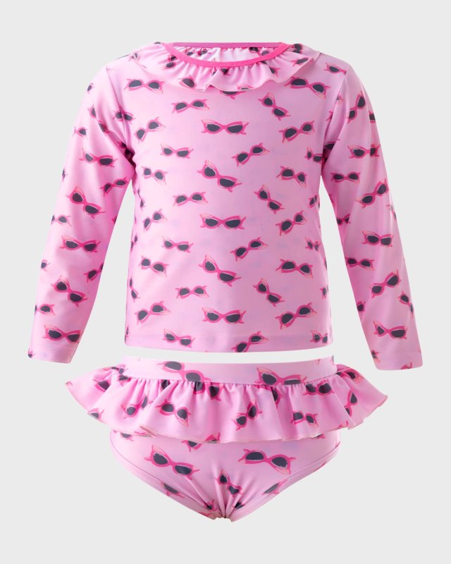 Girl's Sunglasses Rashguard Two-Piece Swimsuit, Size 2-10