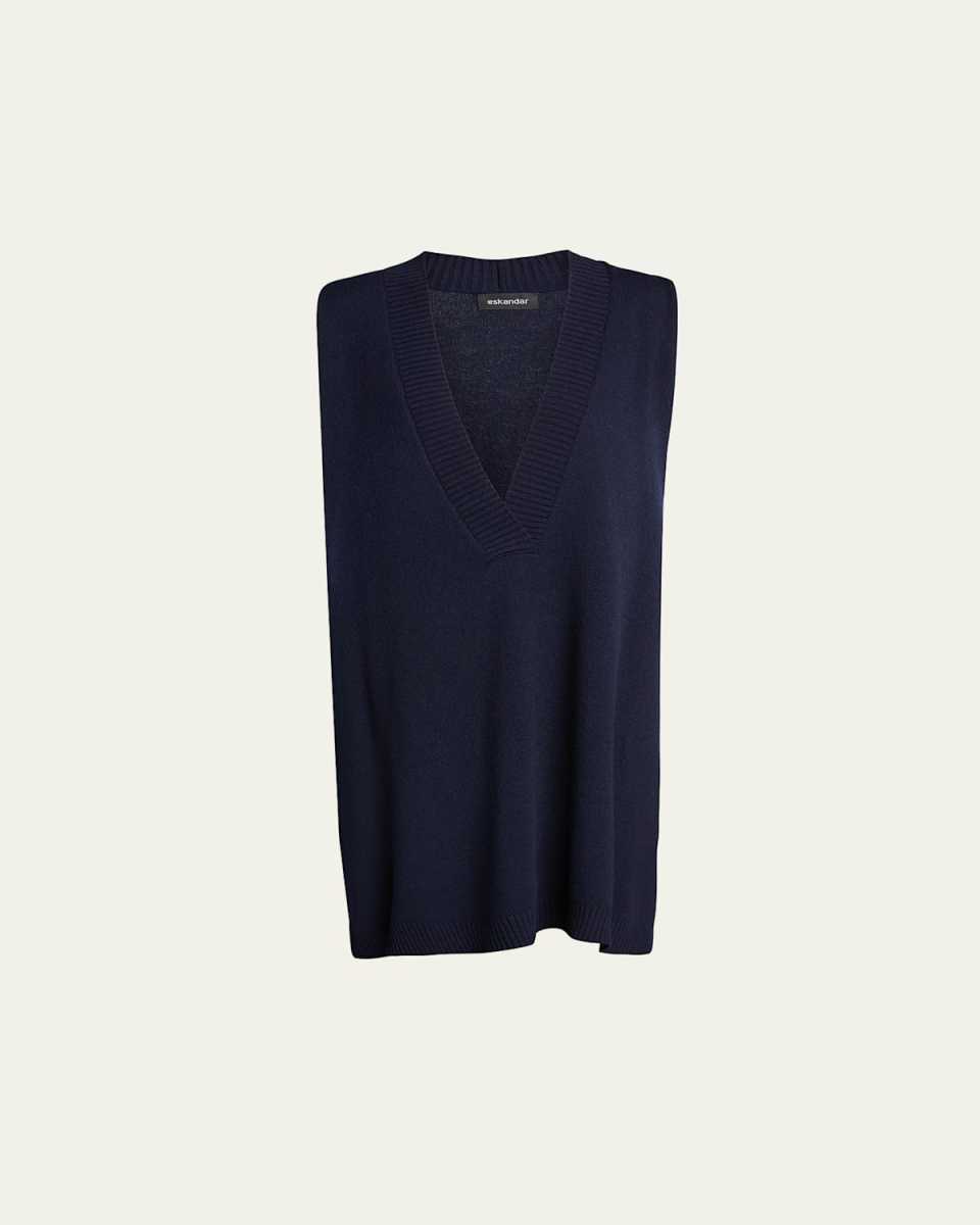 A-Line Sleeveless Deep-V Long Cashmere Sweater