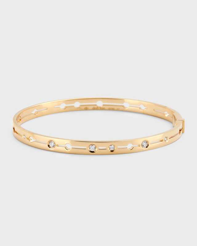 Yellow Gold Pulse Small Narrow Bangle Bracelet, Size 17