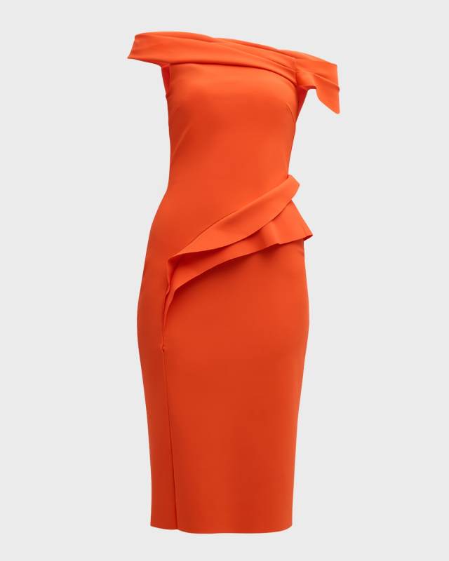 Off-Shoulder Bodycon Ruffle Midi Dress