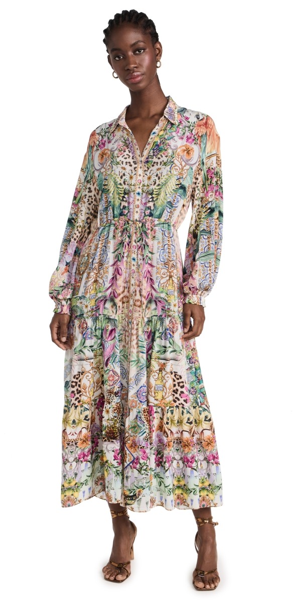 Camilla Tiered Long Shirt Dress Flowers Of Neptune