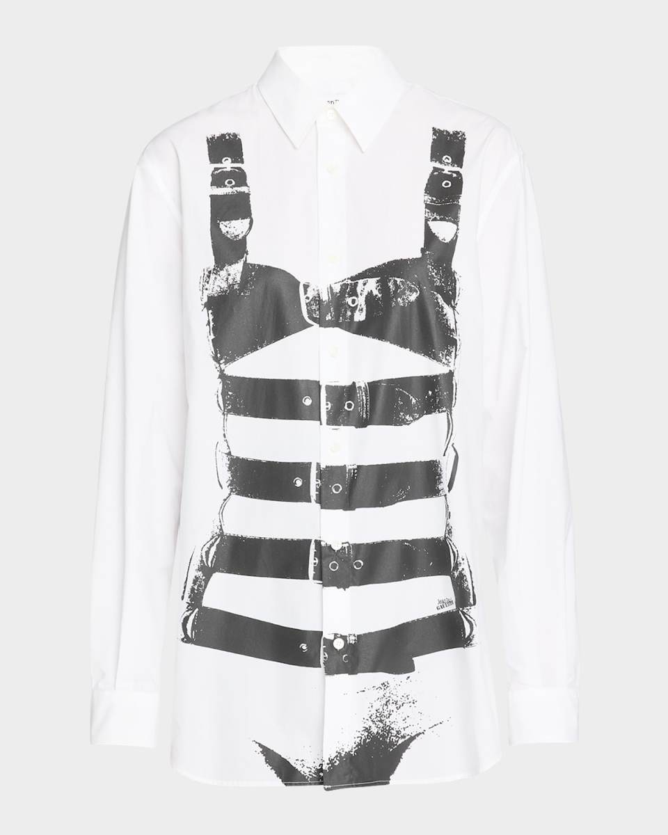 Buckle Body-Print Cotton Popeline Mini Shirtdress