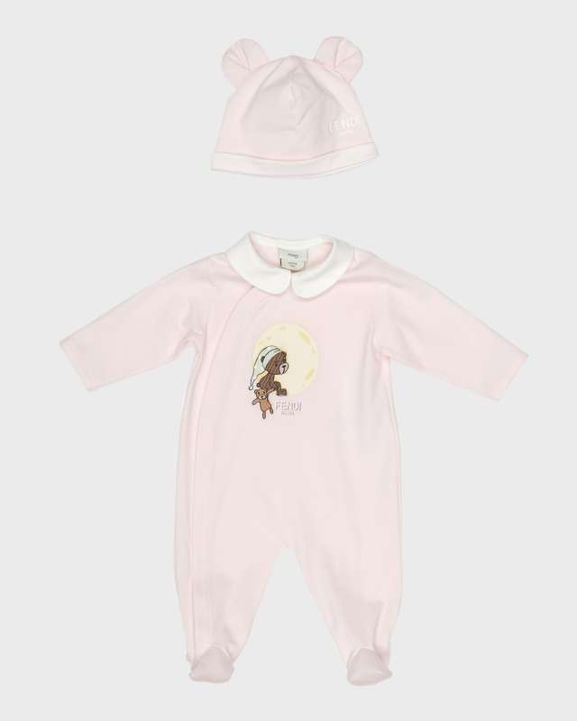 Girl's Bear On The Moon Footie and Hat Set, Size 1M-