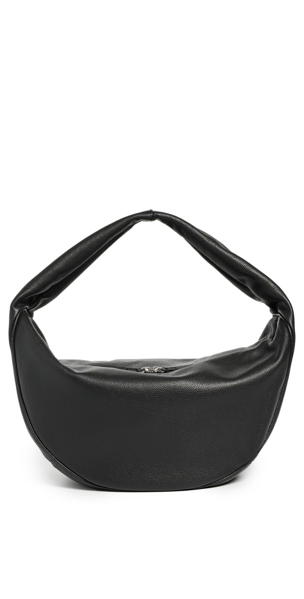 BY FAR Maxi Cush Black Small Grain Calf Leather Hobo Bag Black