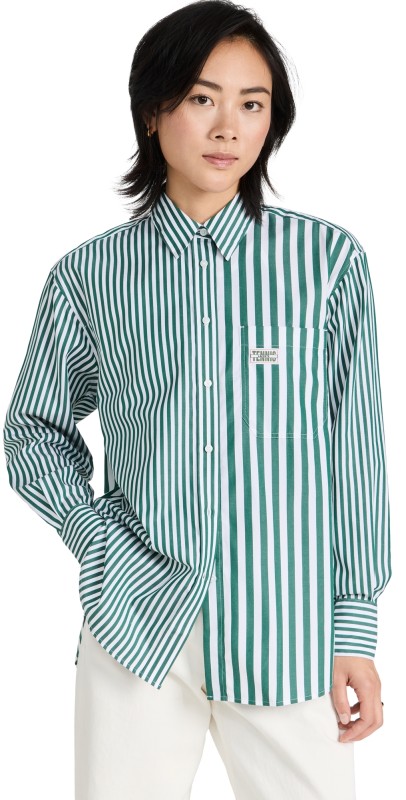 Lacoste x Bandier Cotton Striped Regular Fit Buttondown Green/White