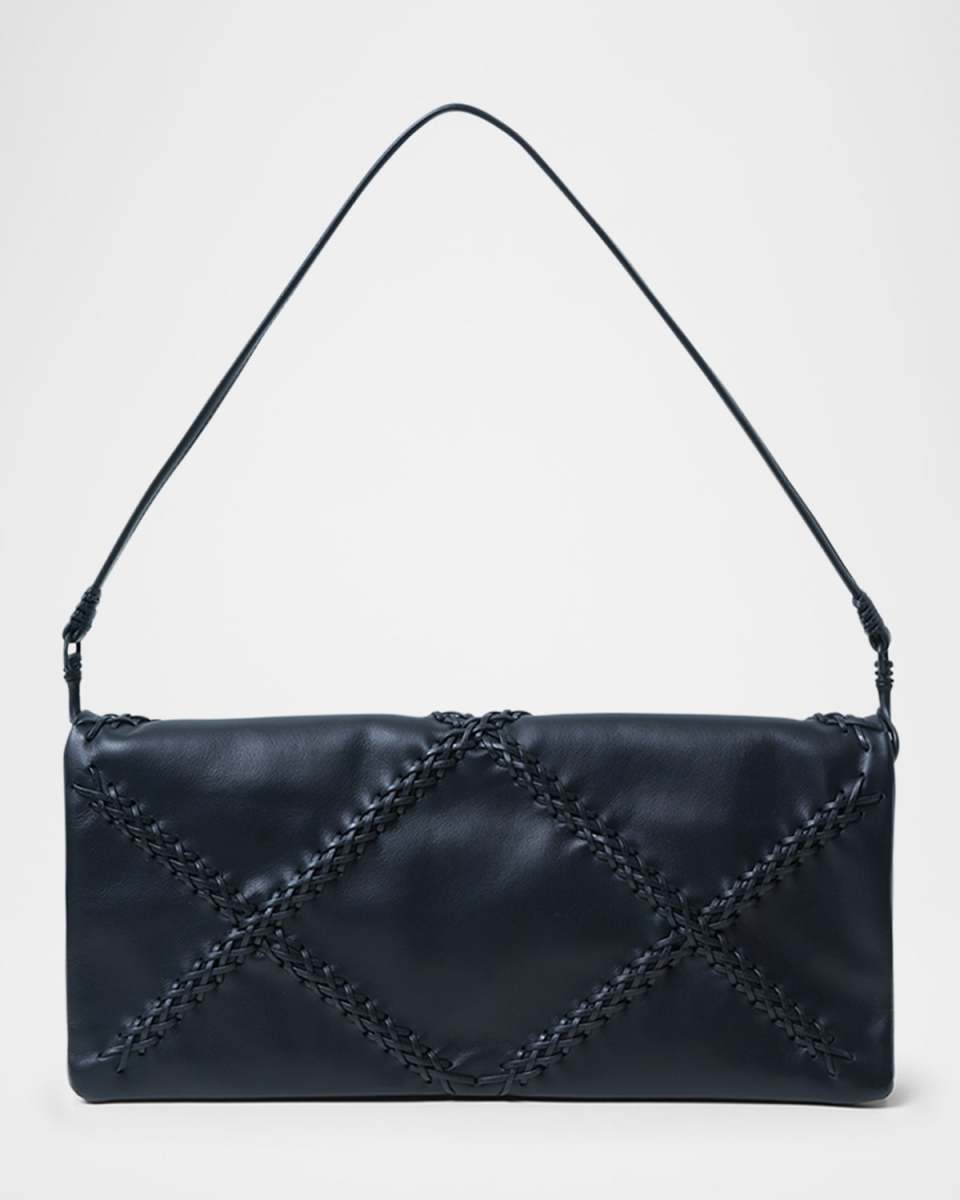 Fold-Over Flap Leather Shoulder Bag