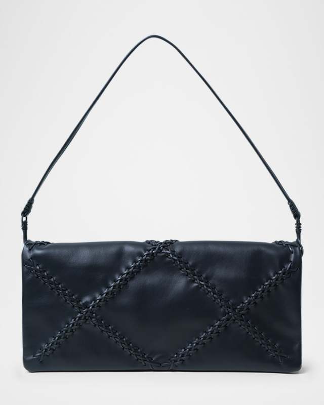 Fold-Over Flap Leather Shoulder Bag