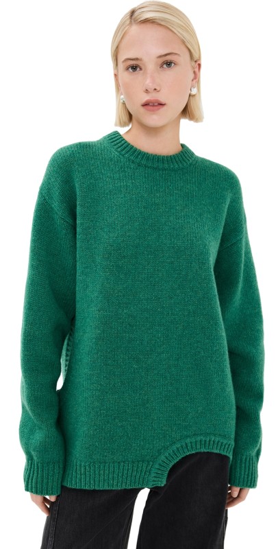 Tibi Soft Lambswool Sweater with Cut Out Detail Green