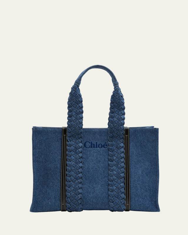 Woody Large Tote Bag in Denim with Braided Handles