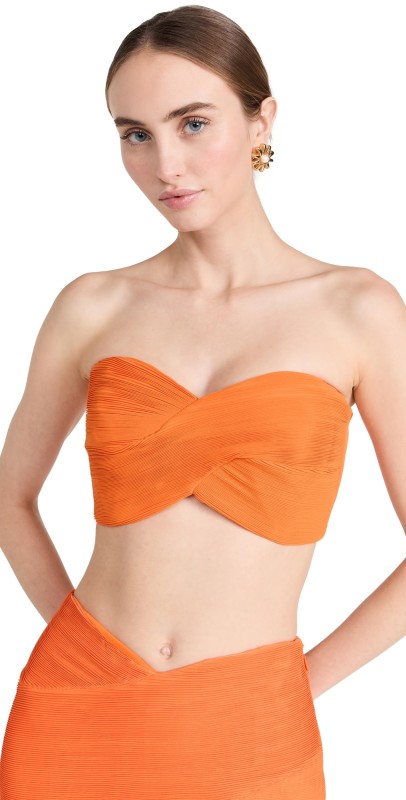 AMUR Darcey Strapless Crop Top Orange Asahi
