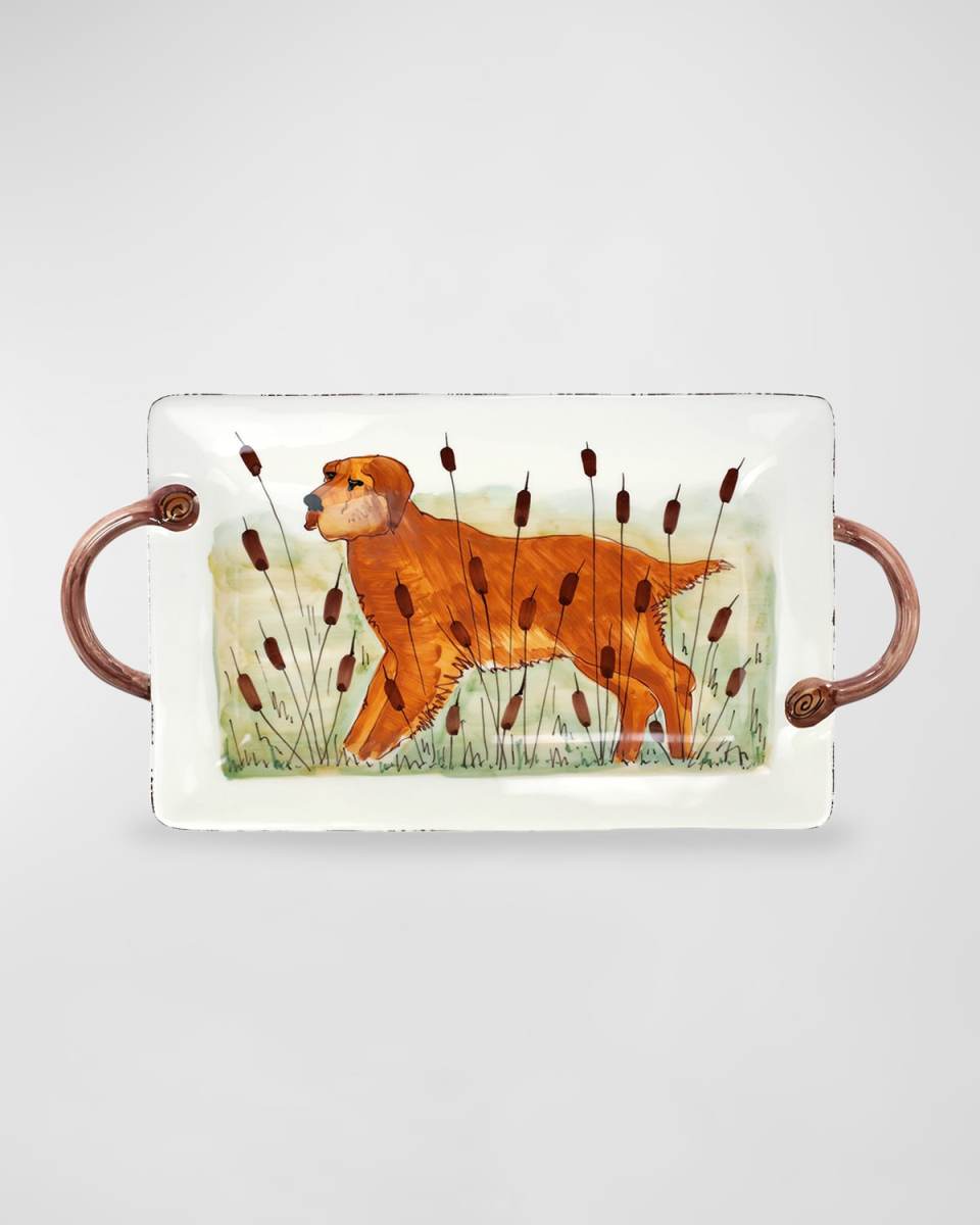 Wildlife Hunting Dog Handled Rectangular Platter