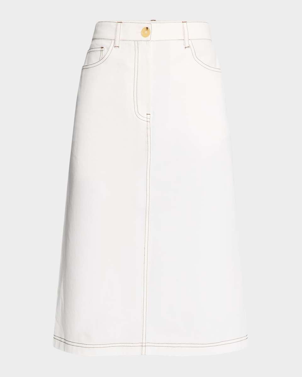 High-Waist Tumbled Cotton Midi Skirt