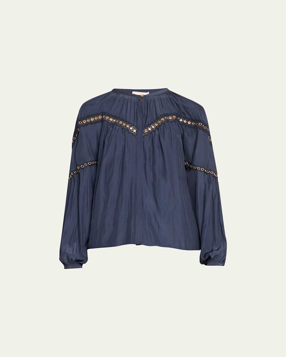 Harper Grommet Button-Front Blous
