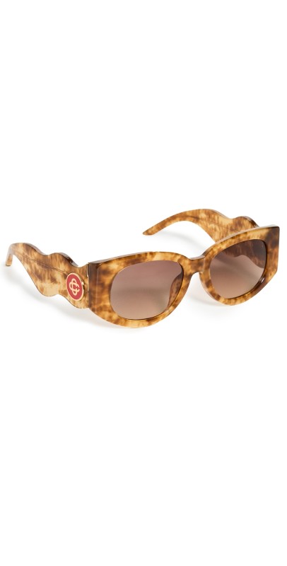 Casablanca Acetate & Metal Oval Wave Sunglasses Gold/Brown