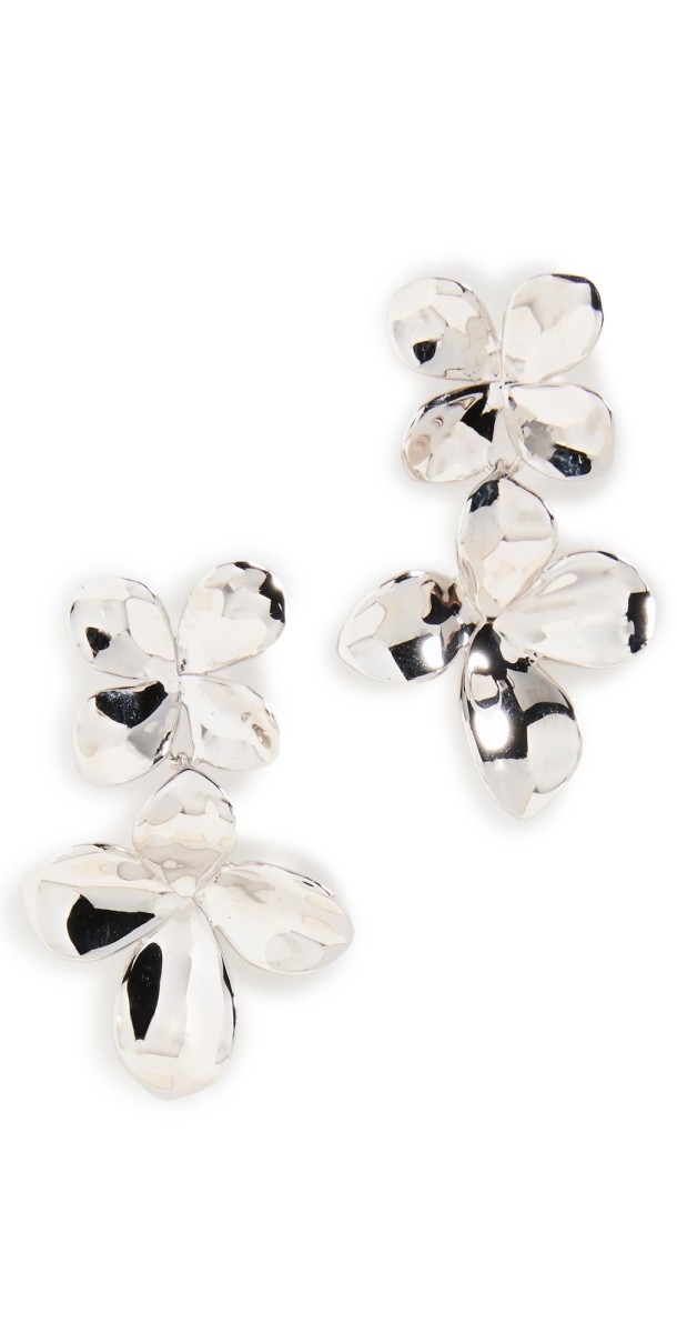 SHASHI Double Flower Drop Earrings Silver