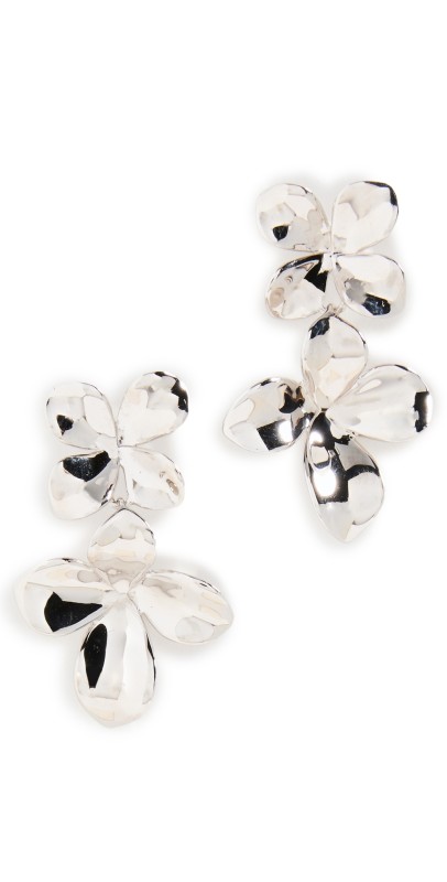 SHASHI Double Flower Drop Earrings Silver
