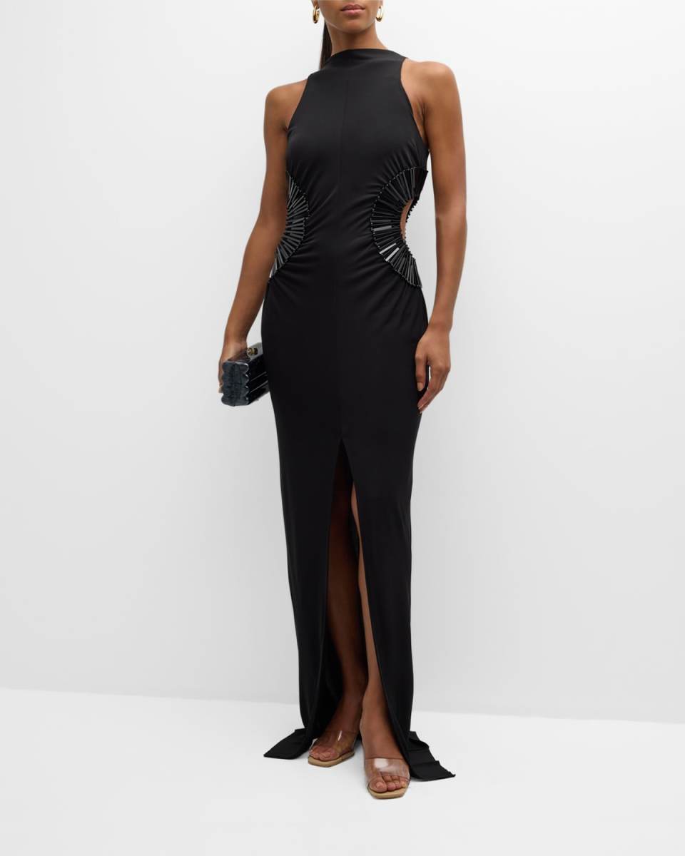 Ryann Embellished Cutout High-Neck Crepe Gown