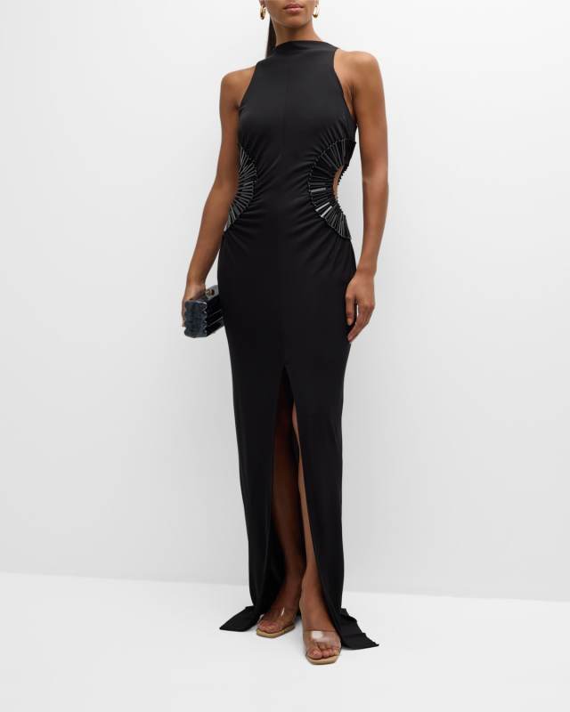 Ryann Embellished Cutout High-Neck Crepe Gown