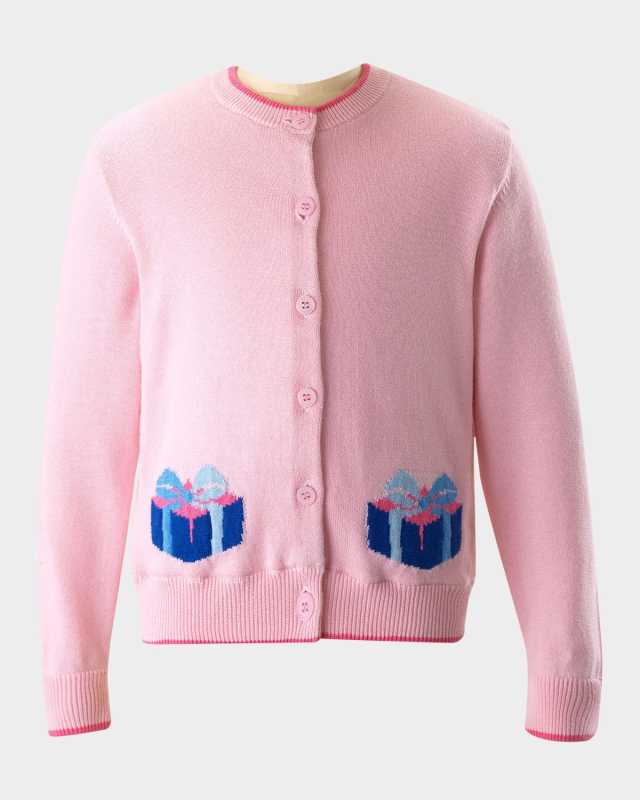 Girl's Cardigan W/ Double Gift Intarsia, Size 2-10