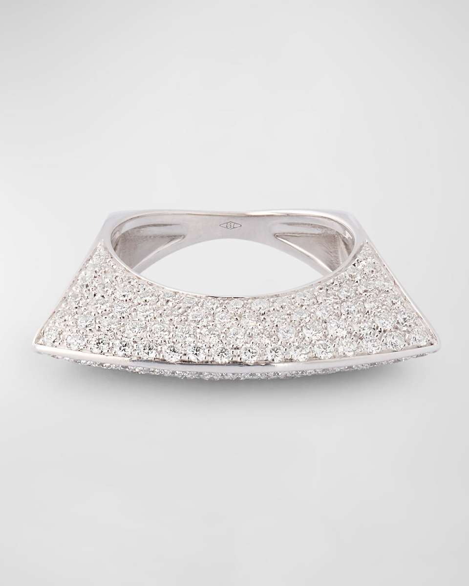 18K White Gold White Diamond Lotus Ring with Cross Pattern