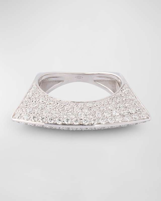 18K White Gold White Diamond Lotus Ring with Cross Pattern