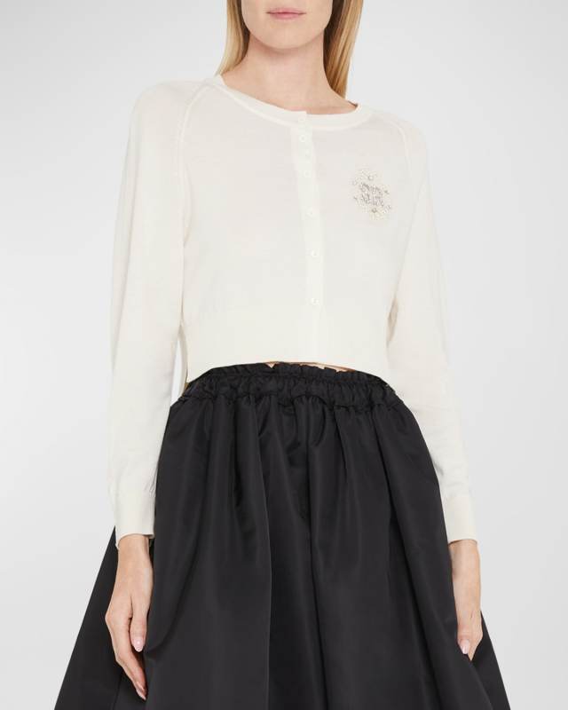 Bead-Embellished Wool Crop Cardigan