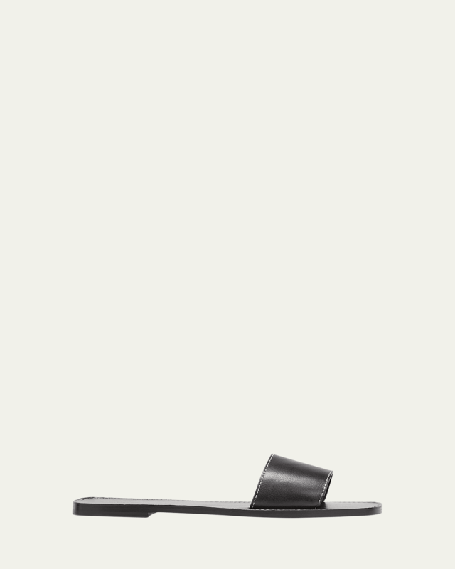 Link Leather Flat Slide Sandals