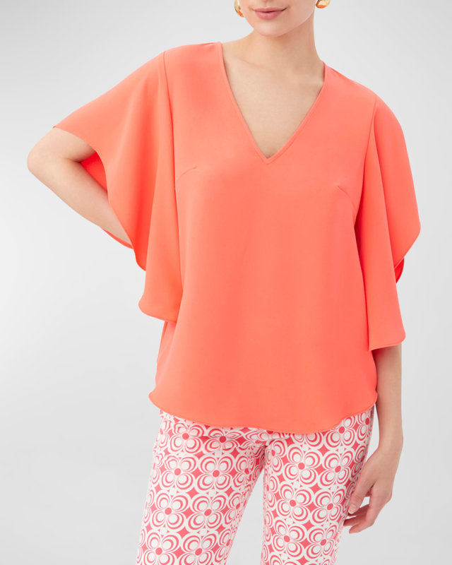 Moore Silky Flutter-Sleeve Top