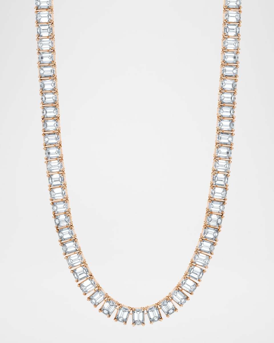 x Christina Adamo 18K Gold North-South Emerald-Cut Prong-Set Diamond Tennis Necklace, 16"L, 22.20tcw