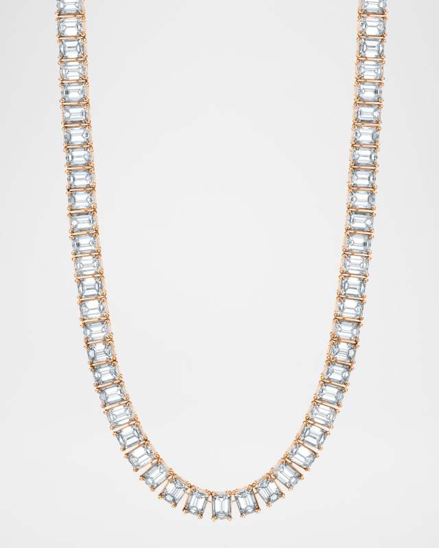 x Christina Adamo 18K Gold North-South Emerald-Cut Prong-Set Diamond Tennis Necklace, 16"L, 22.20tcw