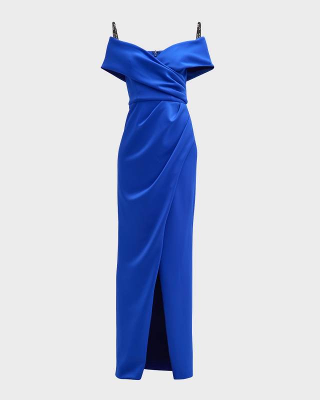 Prisma Pleated Off-Shoulder Column Gown