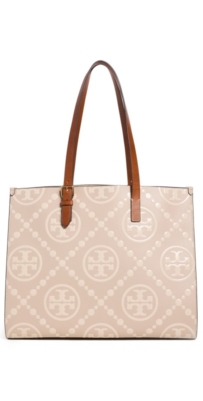 Tory Burch Contrast Embossed Tote Longan / New Cream