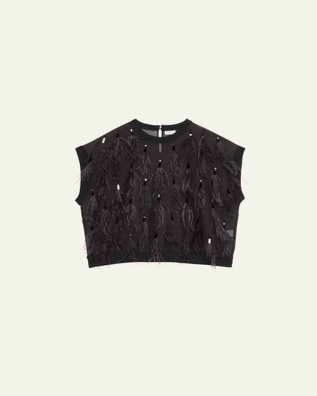 Light Weight Wool Blouse with Feather and Sequin Details
