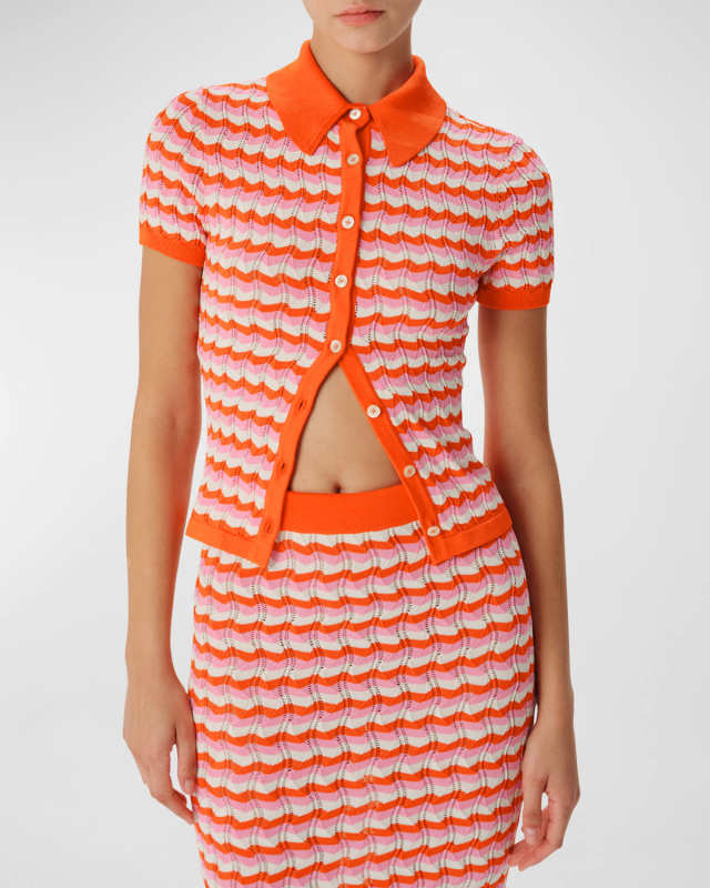 Tallys Short-Sleeve Stripe Knit Button-Front Top