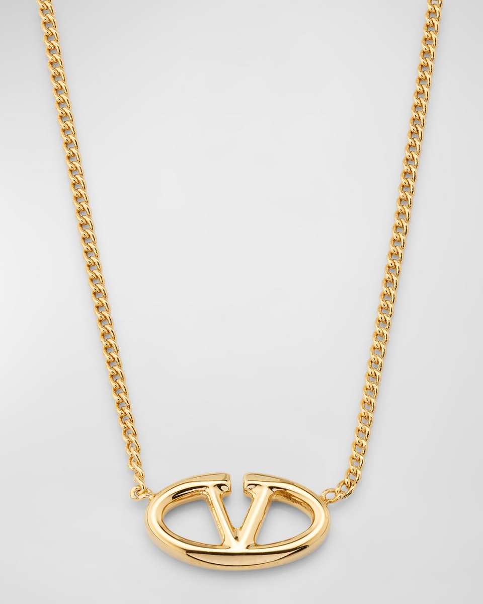 V Logo Pendant Necklace, Gold