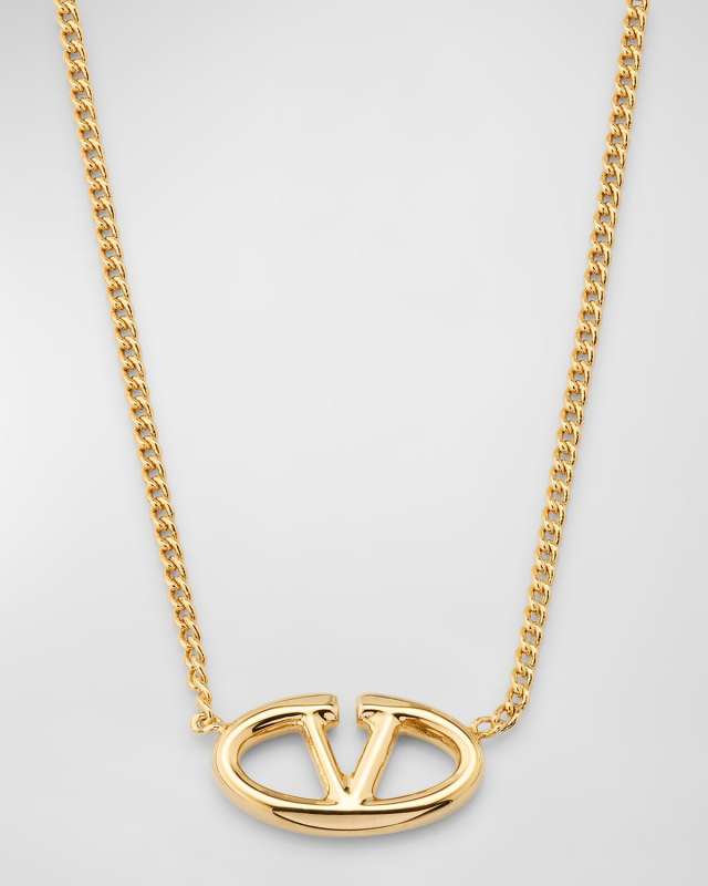 V Logo Pendant Necklace, Gold