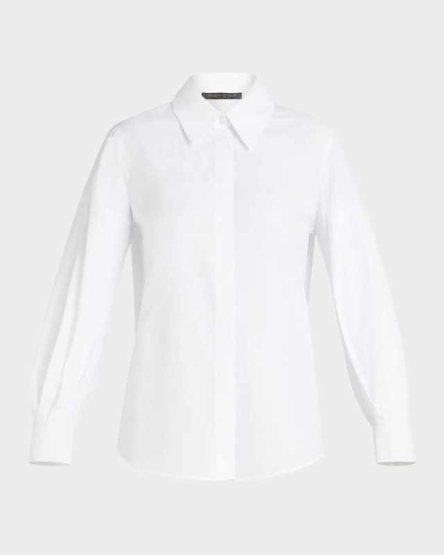 Plus Size Scoglio Pleated-Sleeve Cotton Blouse