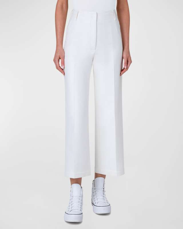 Wide-Leg Crop Cotton Twill Pants