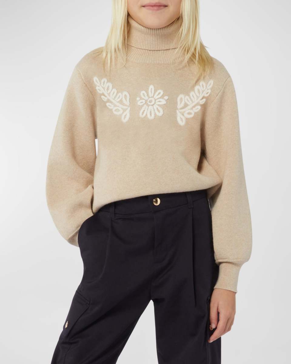 Girl's Embroidered Turtle Neck Sweater, Size 4-6