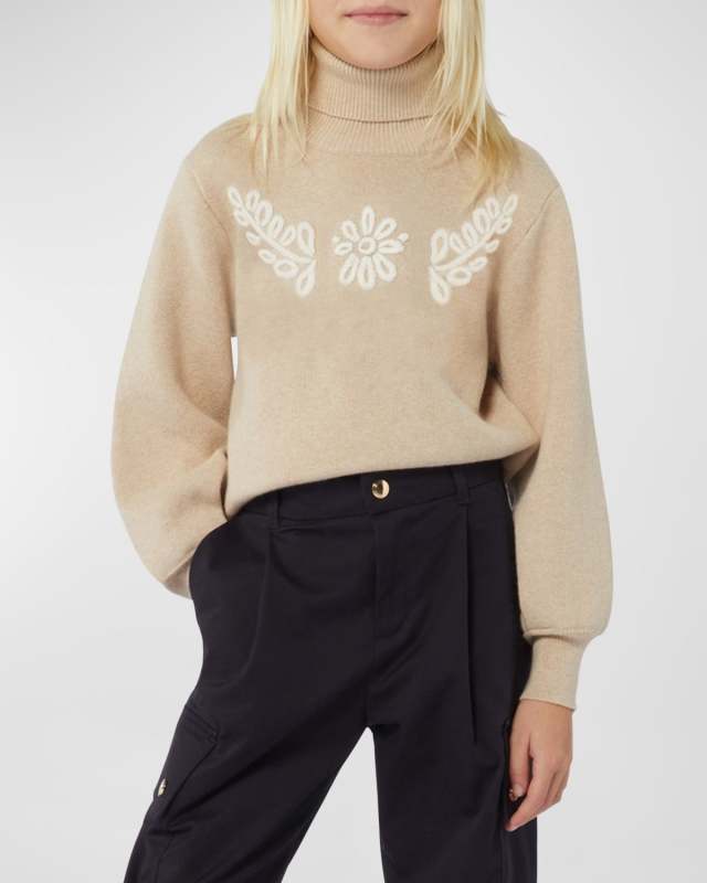 Girl's Embroidered Turtle Neck Sweater, Size 4-6