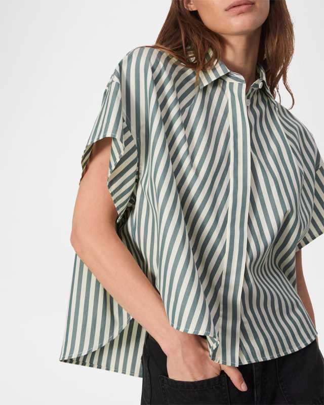 Martha Stripe Short-Sleeve Poplin Top
