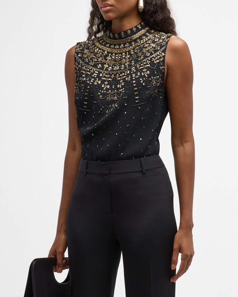 Jammie Beaded Mock-Neck Blouse