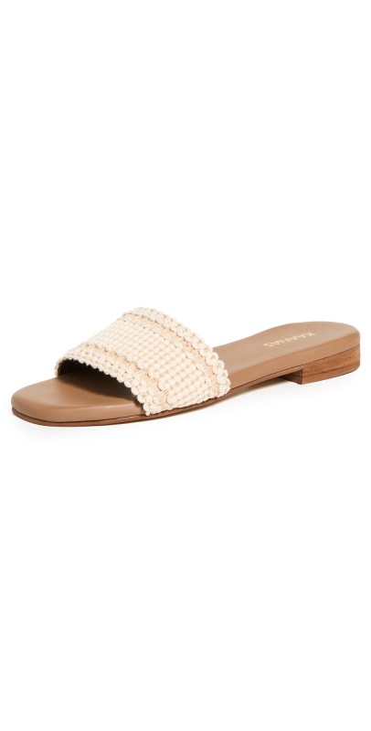 KAANAS Ayla Contrast Strap Slip On Sandals Beige