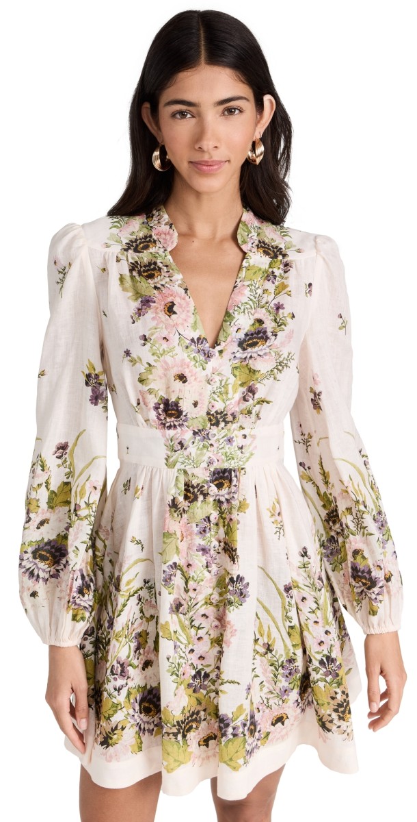Zimmermann Halliday Plunge Mini Dress Cream Multi Floral