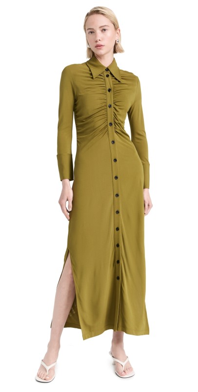 Proenzachouler White Label Clara Dress In Matte Crepe Jersey Olive